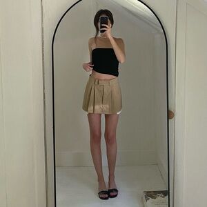 Miu Miu Embroidered Logo Pleated Chino Mini Skirt in Corda Size EU 34